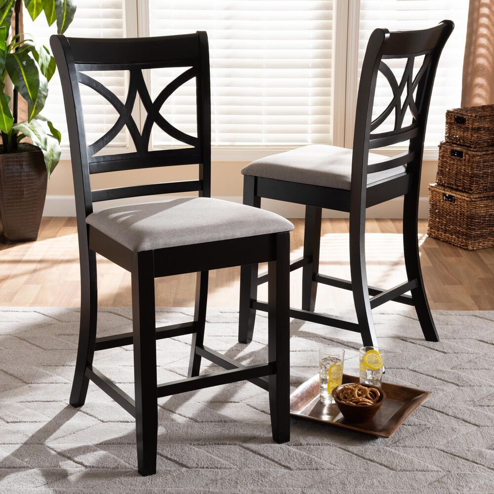 Baxton Studio Chandler Counter Height Pub Chair with Grey Cushion in Espresso Brown (Set of 2), , large