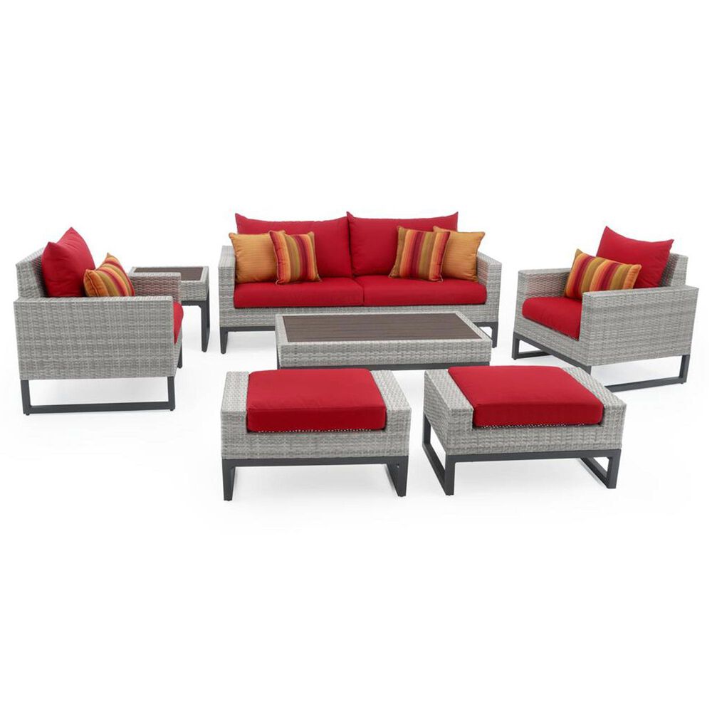 RST Brands Milo 7-Piece Patio Deep Seating Set with Sunset Red Cushion in Gray, , large