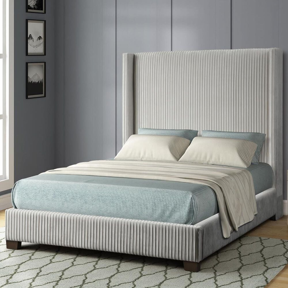 Bernards Furniture Group, Llc Jennie King Velvet Pleated Upholstered Bed in Gray, , large