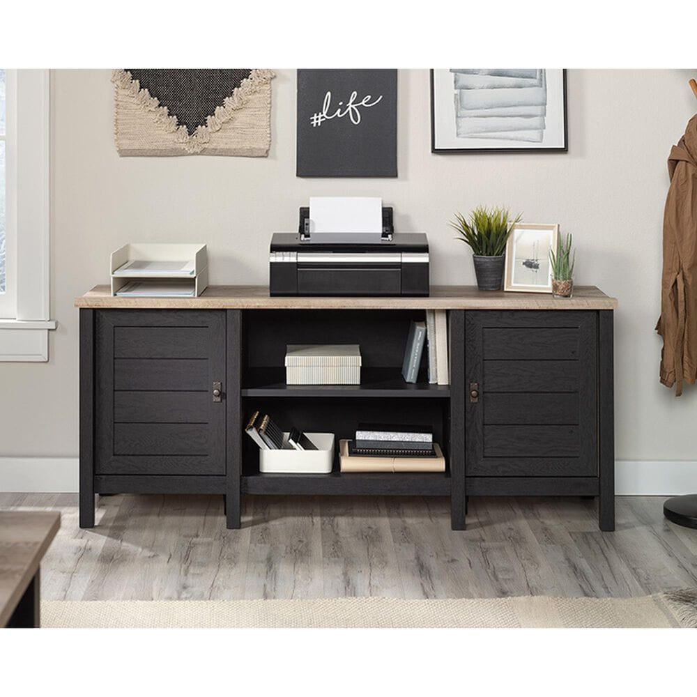 Sauder Cottage Road 59&quot; TV Credenza in Raven Oak and Lintel Oak, , large