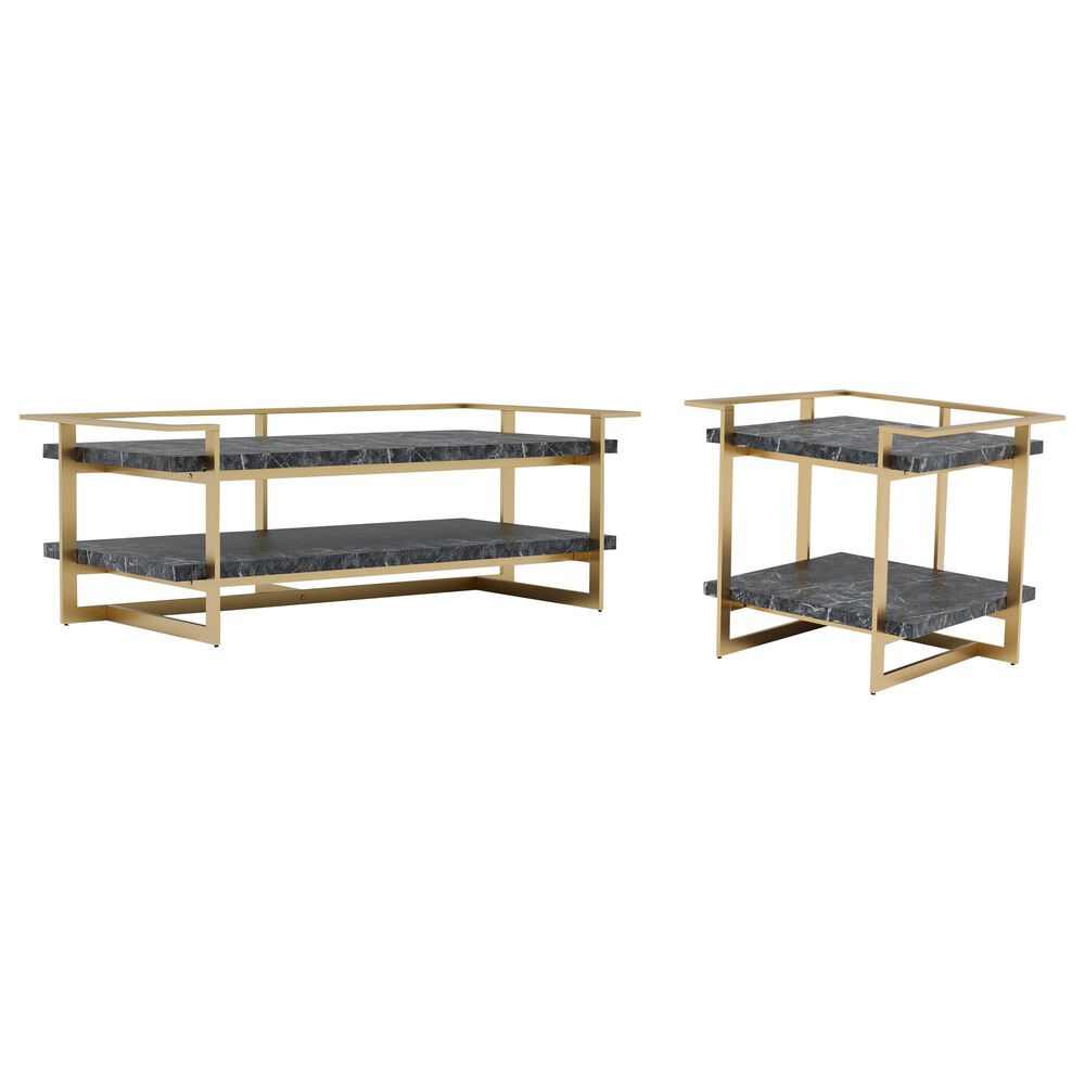 Furniture of America Magee Coffee Table Set in Black and Gold (Set of 2), , large