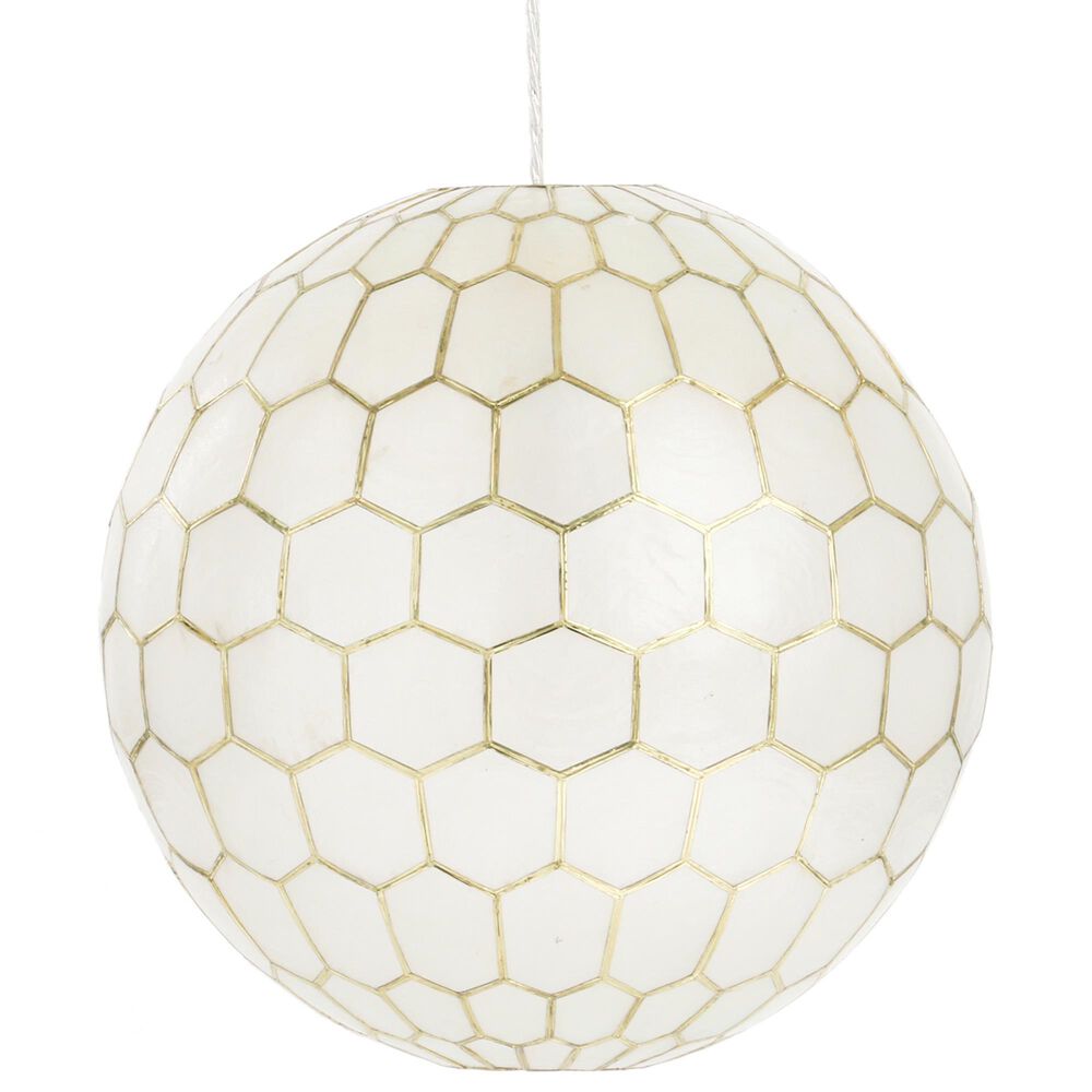Creative Coop Simone 16" Pendant with Pearly White Shade in Antique Gold, , large