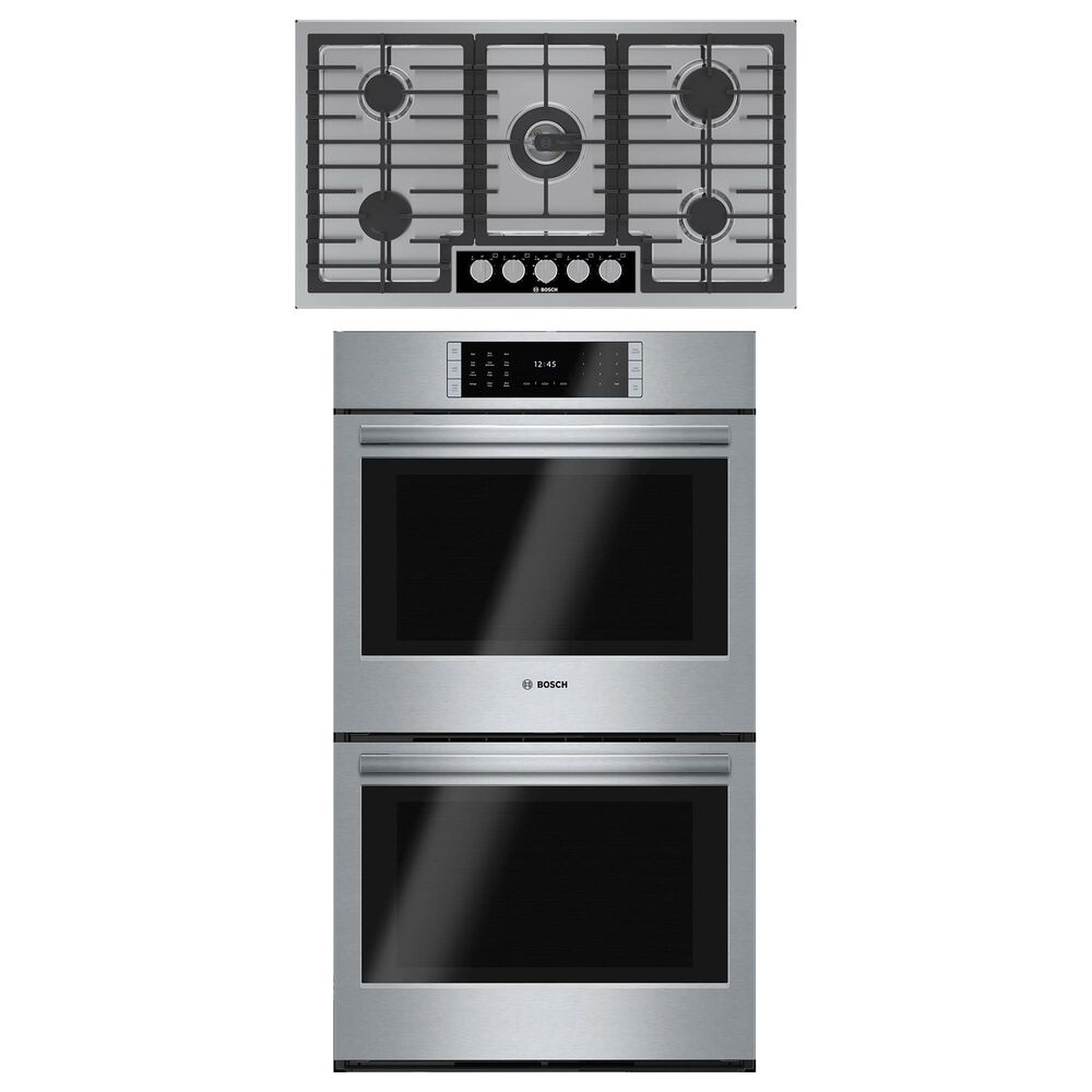 Bosch Benchmark 2-Piece Kitchen Package with 30" Double Electric Wall Oven and 36" Gas Cooktop in Stainless Steel, , large