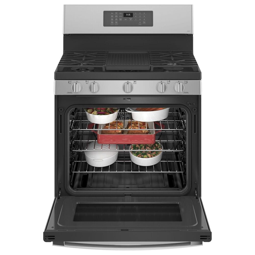 GE Profile 2-Piece Kitchen Package with 5.6 Cu. Ft. Smart Free-Standing Gas Range and 1.7 Cu. Ft. Microwave Oven in Stainless Steel, , large