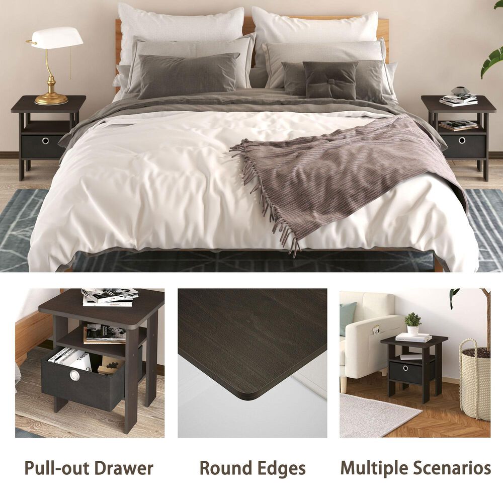 HOMLUX 2-Piece 1-Shelf End Table with Bin Drawer in Dark Brown, , large