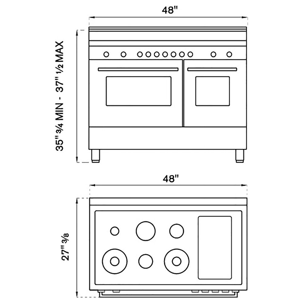 Bertazzoni 48" Dual Fuel Range with 6 Brass Burners and Griddle in