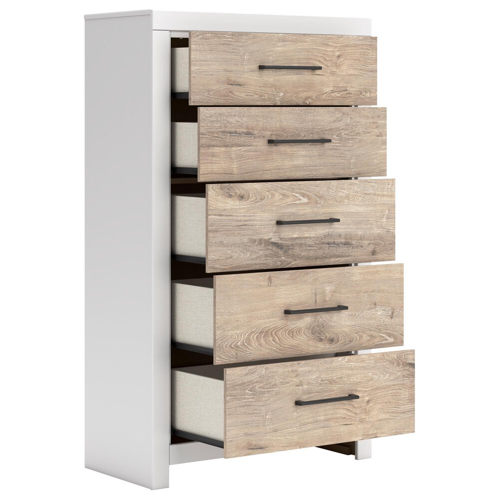 Ashley Charbitt 5-Drawer Chest in Matte White and Replicated Oak Grain, , large