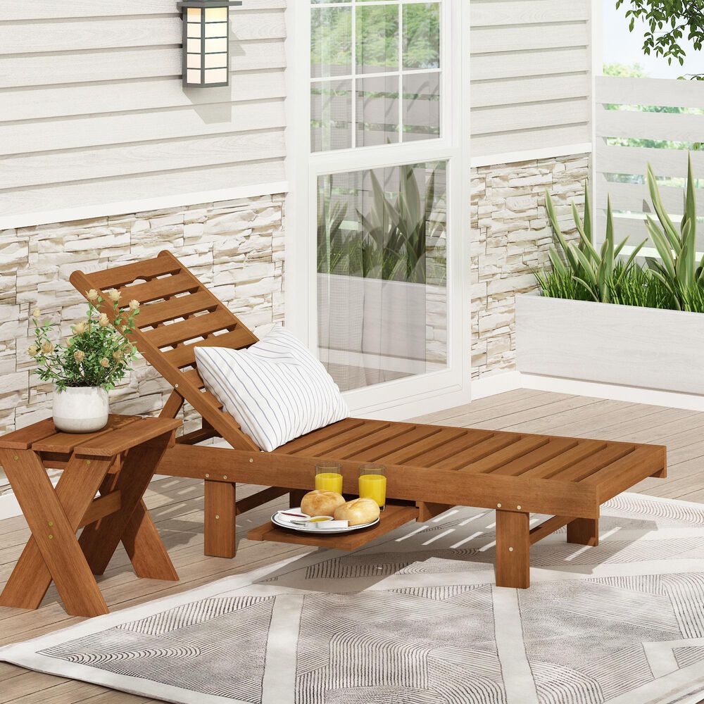 Noviland Patio Lounge Chair Chaise with Side Tray in Natural, , large