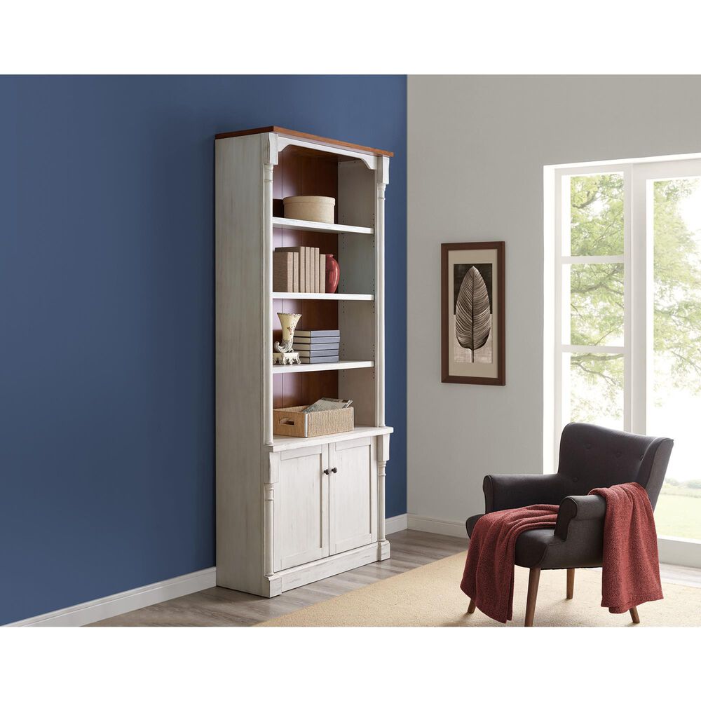 Wycliff Bay Durham 4-Shelf Adjustable Bookcase in Weathered White and Cherry &#40;Set of 3&#41;, , large