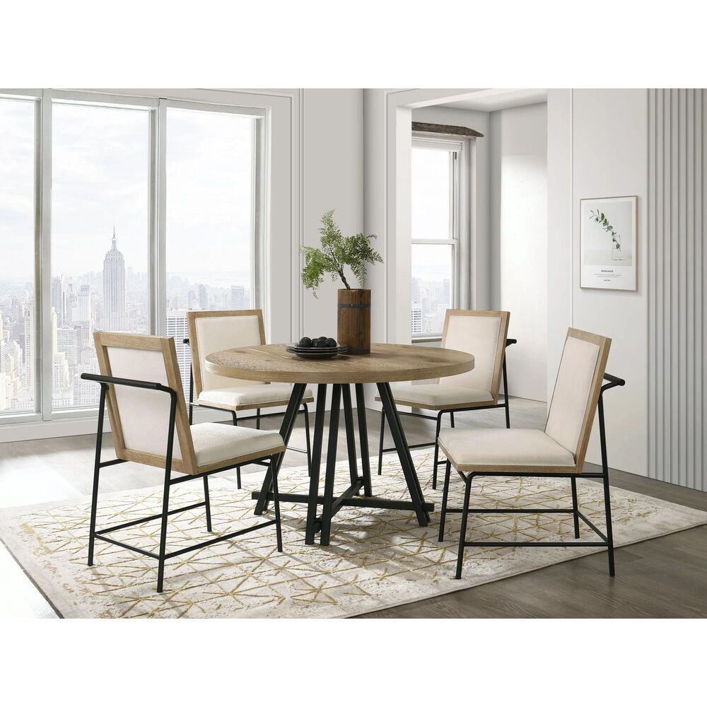 HOMLUX 47"W Round Oak Finish Dining Table with Metal Cross Base in Oak, , large