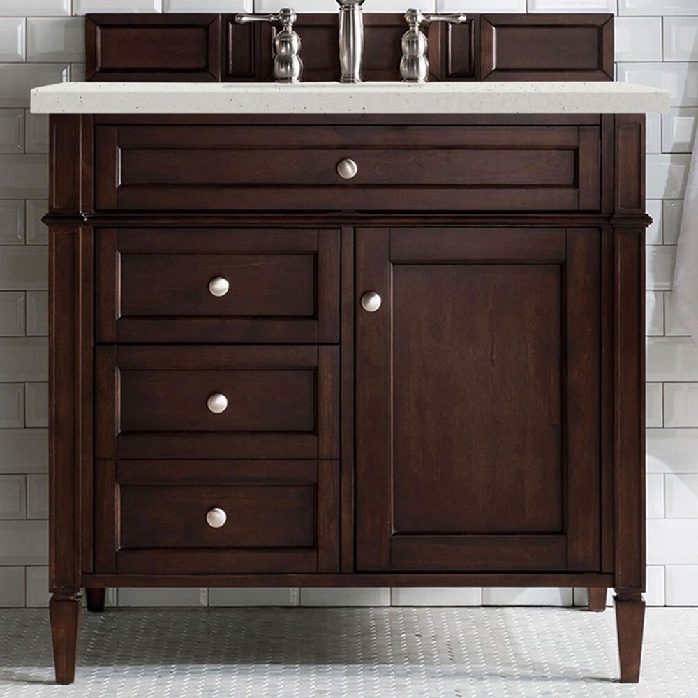 James Martin Vanities Brittany 36&quot; Single Bathroom Vanity in Burnished Mahogany with 3 cm Lime Delight Quartz Top and Rectangular Sink, , large