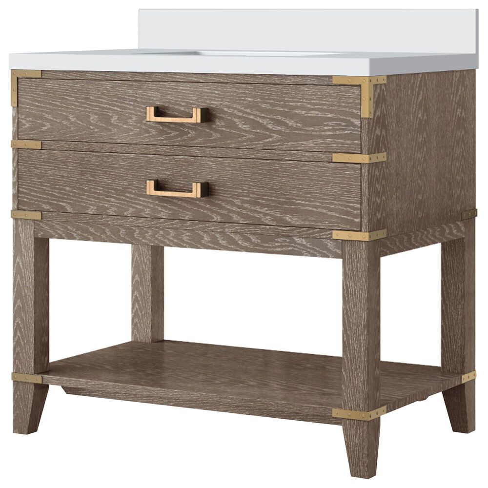 Lexora Home Norwalk 36" Single Bathroom Vanity in Grey Oak with White Quartz Top and Rectangular Sink, , large