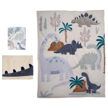 Lambs & Ivy Dino-Might 3-Piece Crib Bedding Set in White, Gray and Blue, , large