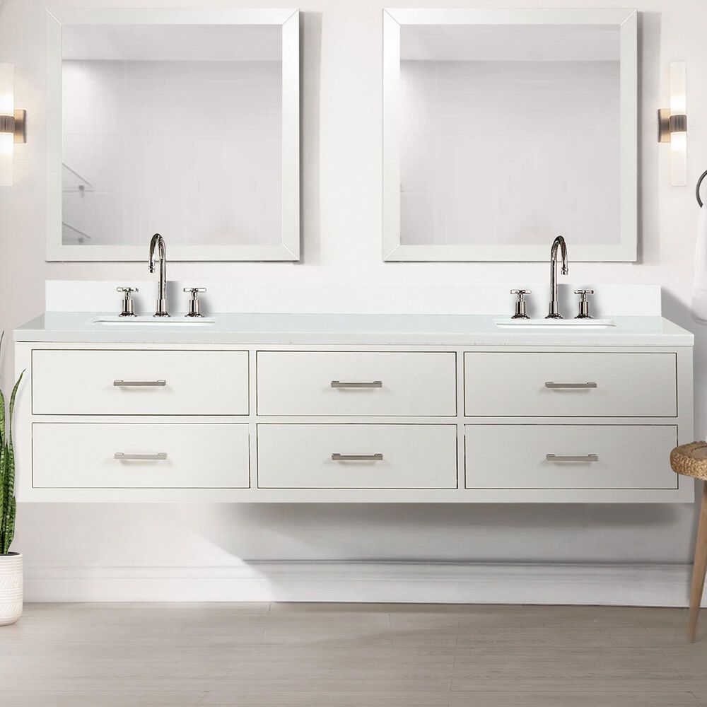 Lexora Home Castor 80&quot; Double Bathroom Vanity in White with 2 cm White Quartz Top and Rectangular Sinks, , large