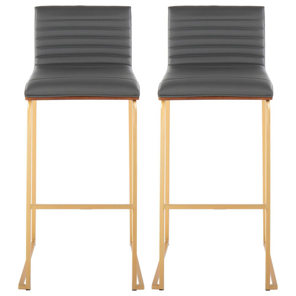 LumiSource Mason Mara Barstool with Grey Cushion in Gold and Walnut (Set of 2), , large