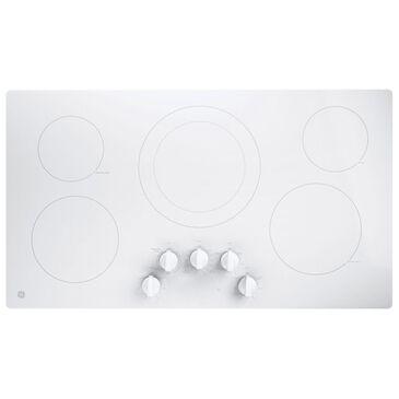 GE Appliances 36" Built-In Knob Control Electric Cooktop in White, , large