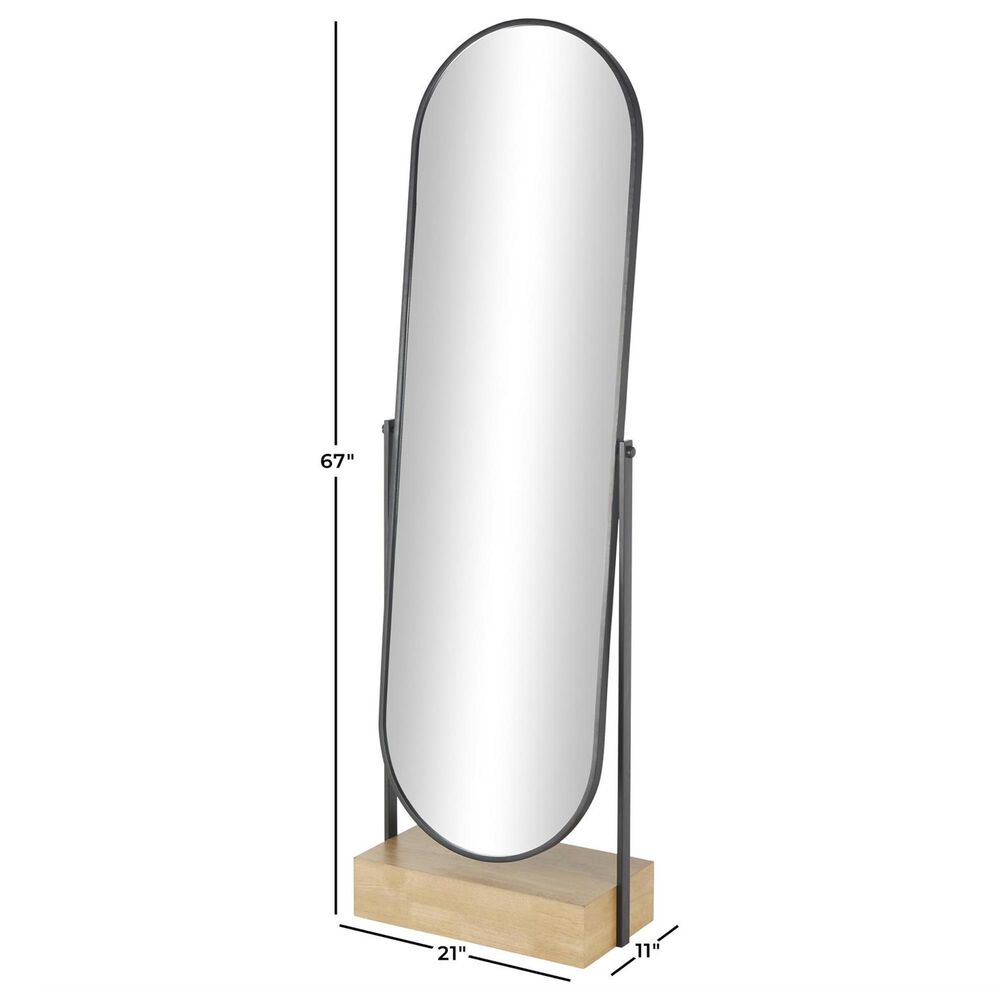 Maple and Jade 67" Oval Floor Mirror with Wood Base in Black and Brown, , large