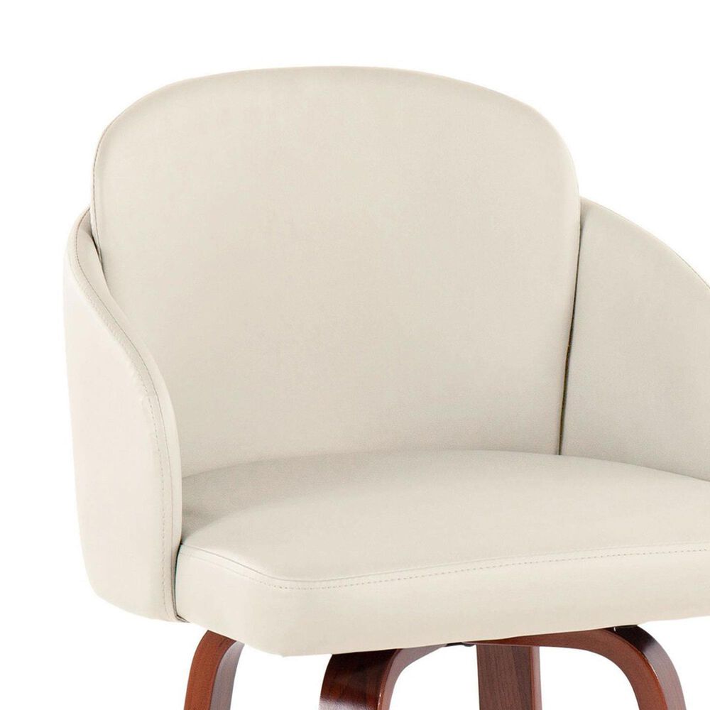 LumiSource Dahlia Swivel Counter Stool with Cream Faux Leather Upholstery in Walnut and Chrome (Set of 2), , large