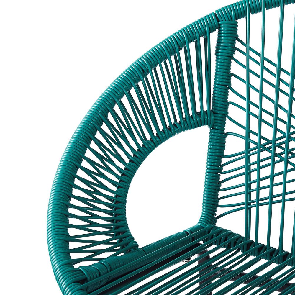 Hearth and Haven Ferrara Outdoor Faux Wicker Barstool in Teal (Set of 2), , large
