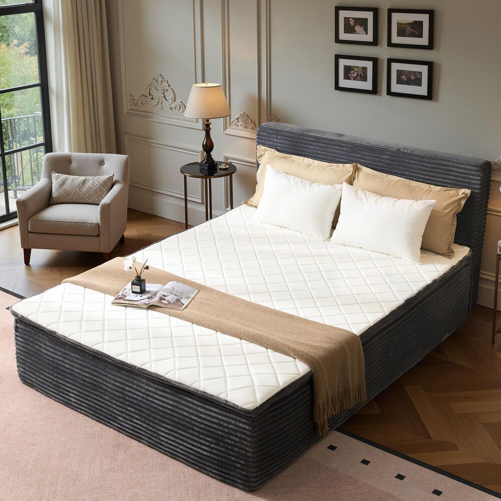 HOMLUX Plush Queen Mattress with Grey Headboard, , large