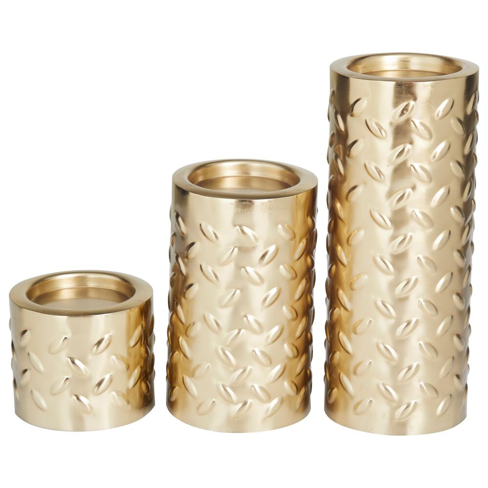 Maple and Jade Iron Pillar Candle Holder in Gold (Set of 3), , large