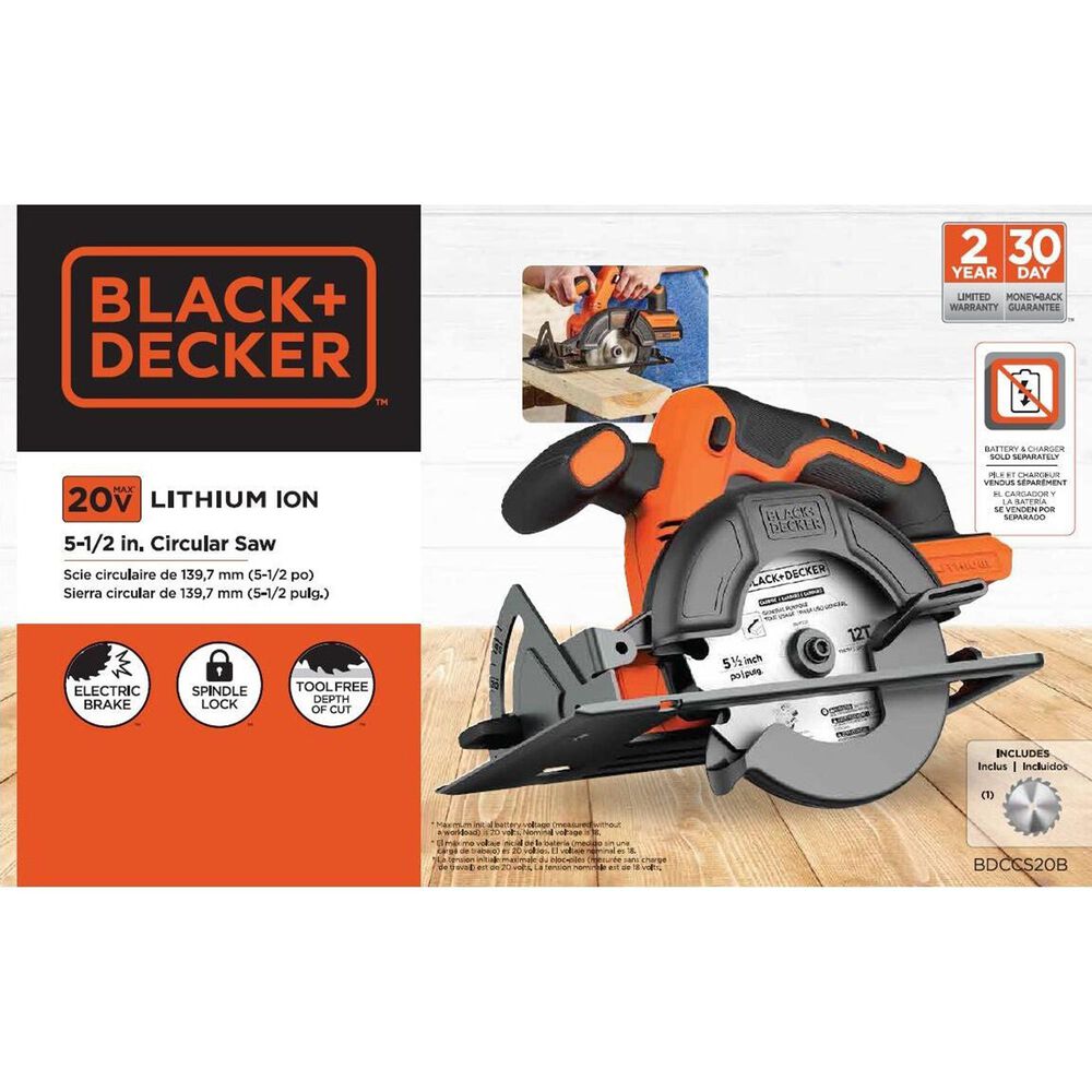 Black &amp; Decker 20V Max Powerconnect 5.5&quot; Cordless Circular Saw Tool in Black and Orange, , large