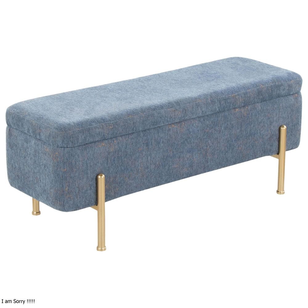 Lumisource Daniella Storage Bench with Blue Cushion in Gold, , large