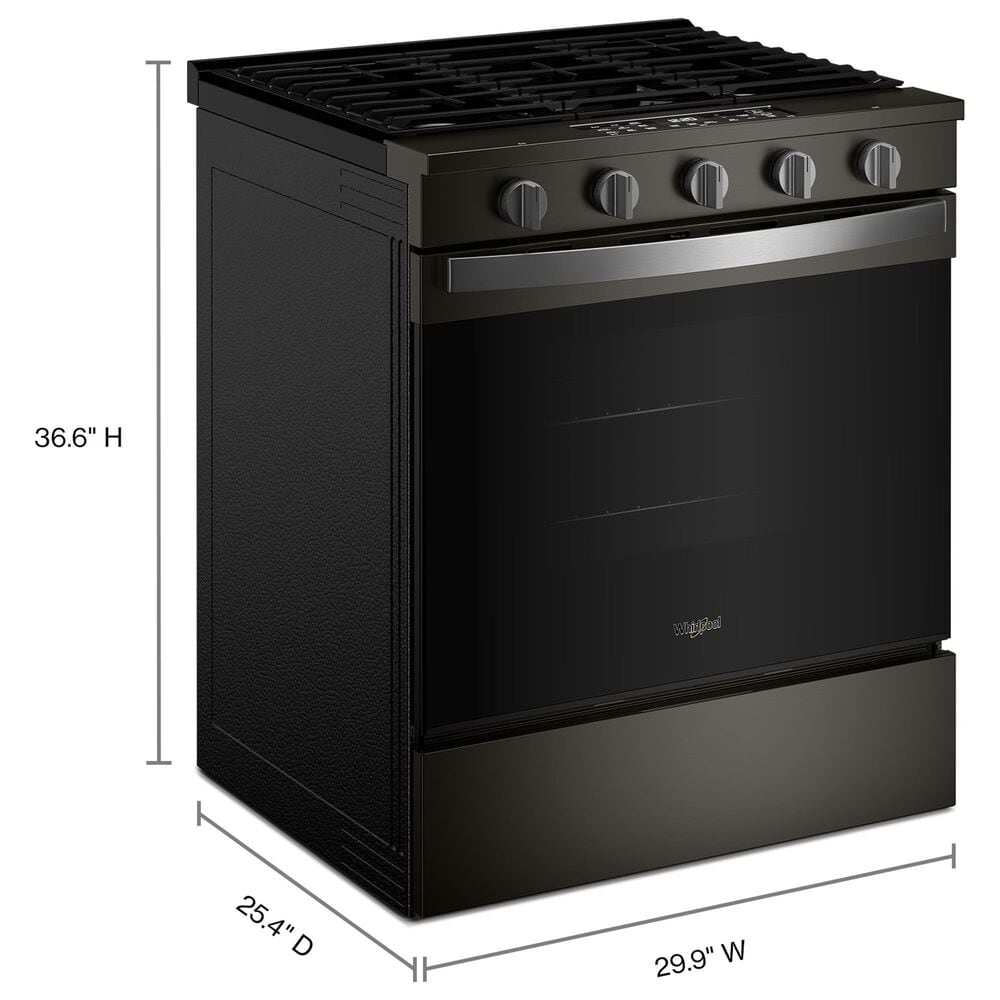 Whirlpool 2-Piece Kitchen Package with Black Stainless 5 Cu. Ft. Smart Gas Range and Fingerprint Resistant Stainless Steel 1.1 Cu. Ft. Flush Mount Microwave, , large
