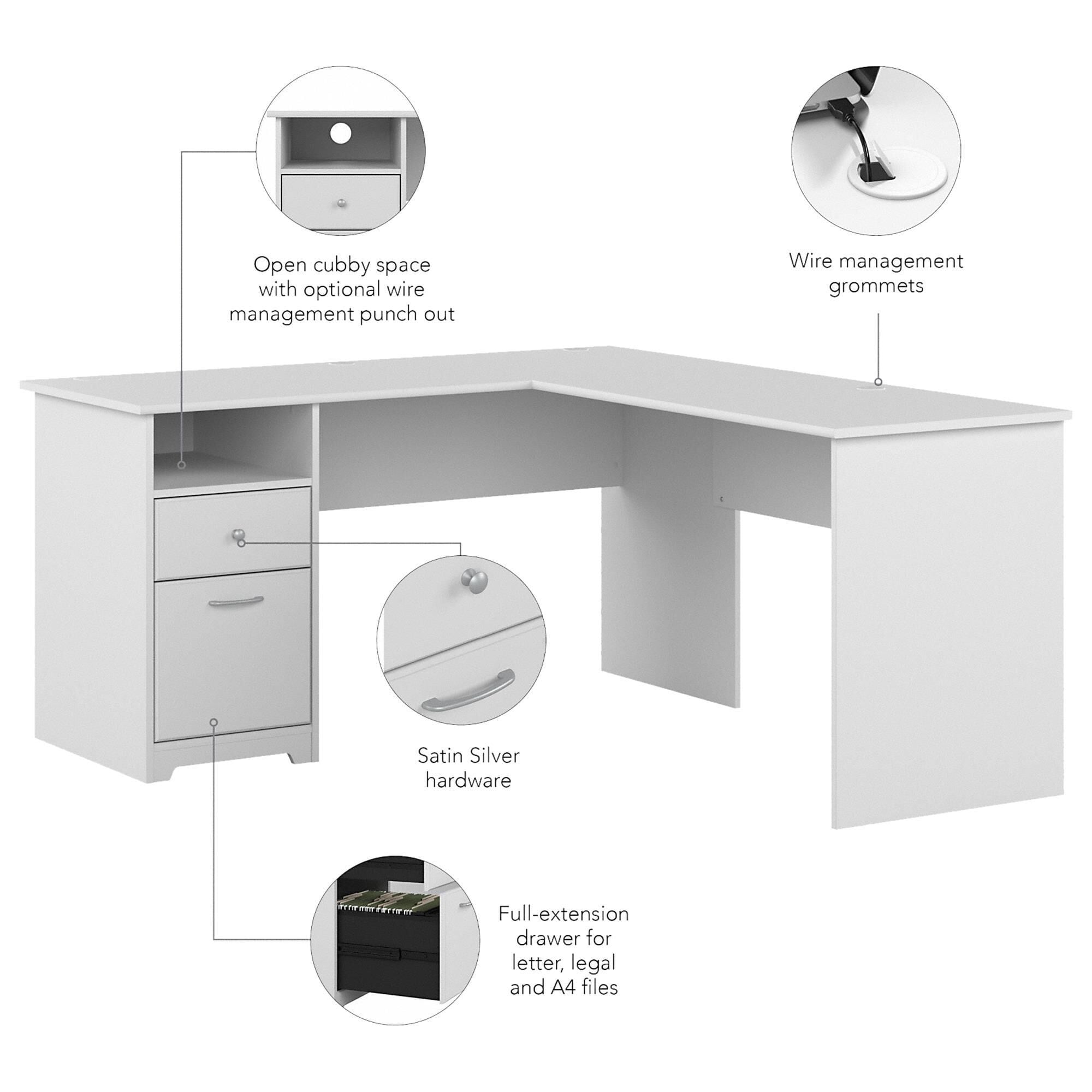Bush furniture cabot 60w l top shaped computer desk in white