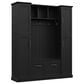 HOMLUX 5-Hook Hall Tree with 4 Side Cabinets and Storage Bench in Black, , large
