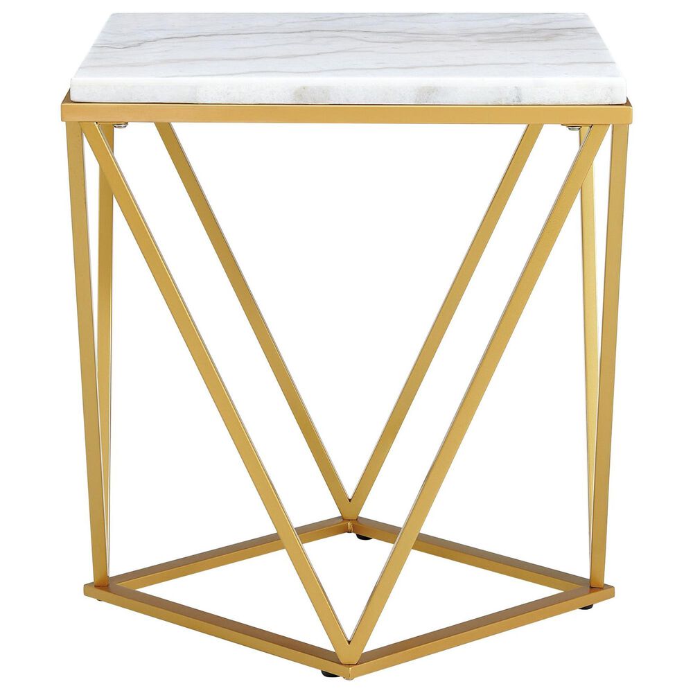 Mayberry Hill Riko End Table in Gold and White, , large