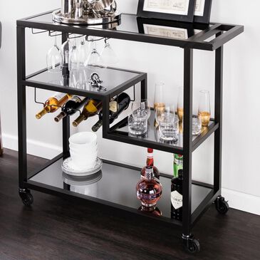 Southern Enterprises Zephs Bar Cart in Black and Smoky Gray, , large