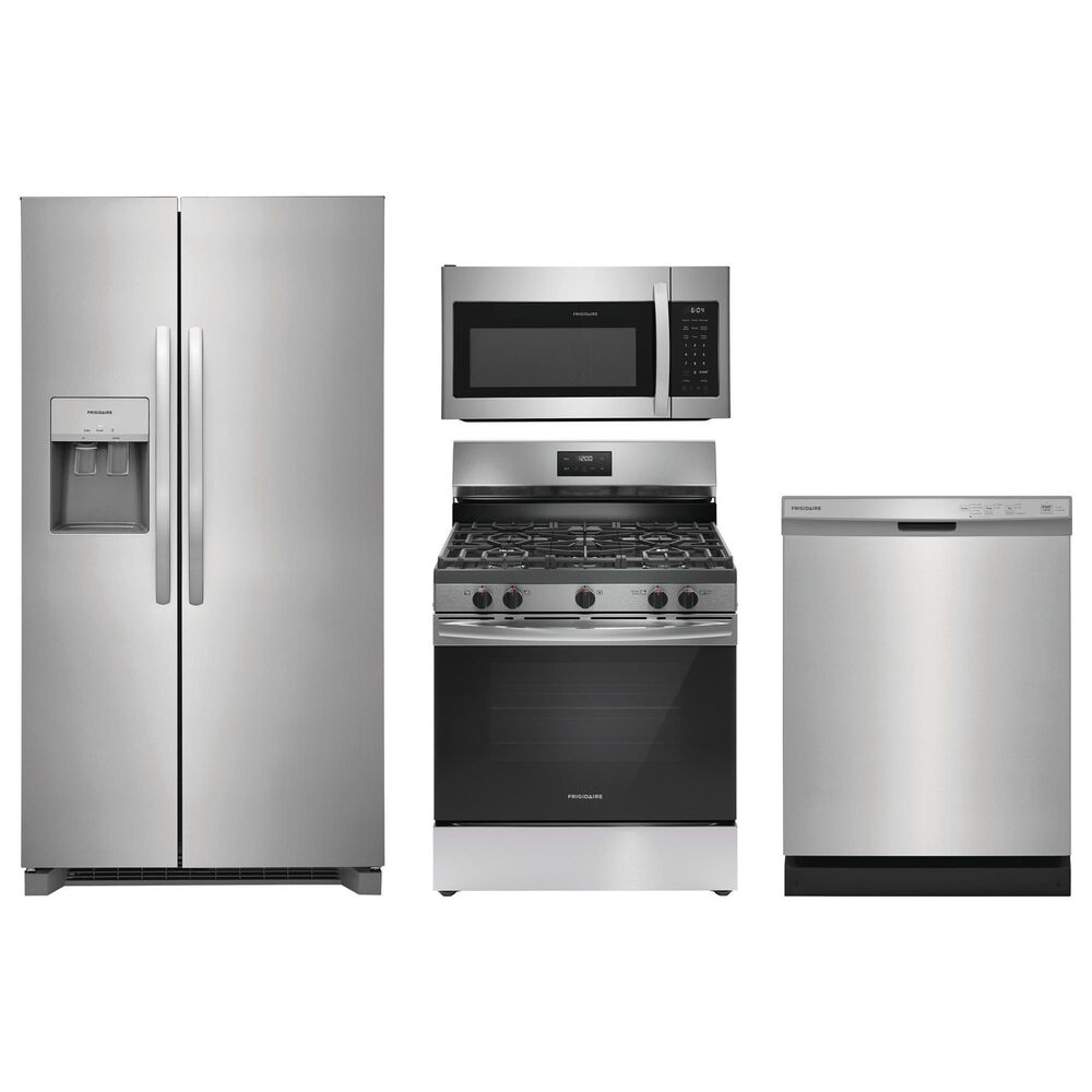 Frigidaire 4-Piece Kitchen Package with 25.6 Cu. Ft. Side-by-Side Refrigerator and 5.3 Cu. Ft. Gas Range in Stainless Steel, , large