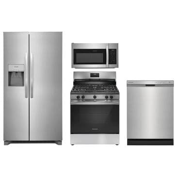 Frigidaire 4-Piece Kitchen Package with 25.6 Cu. Ft. Side-by-Side Refrigerator and 5.3 Cu. Ft. Gas Range in Stainless Steel, , large