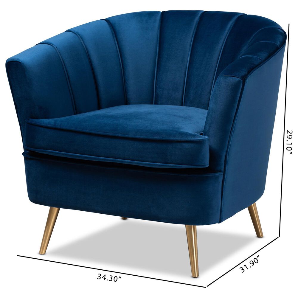 Baxton Studio Emeline Arm Chair with Brushed Gold Frame in Navy Blue, , large