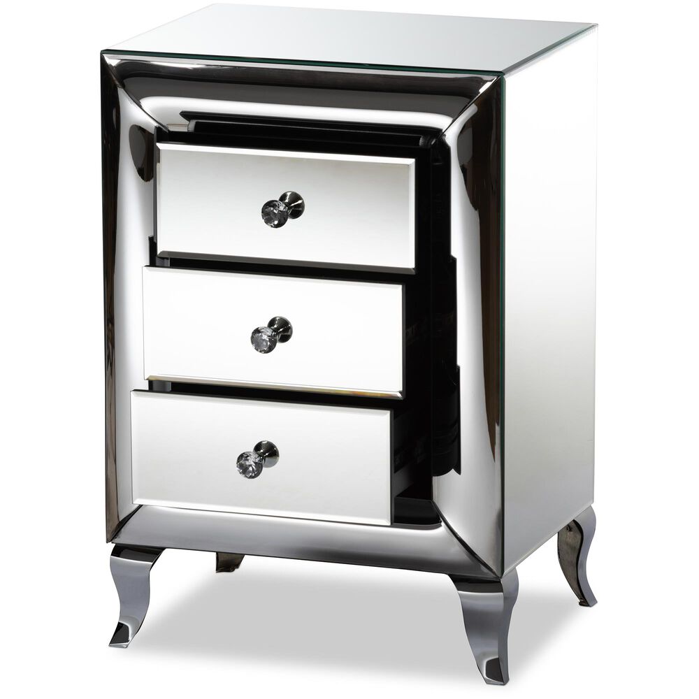Baxton Studio Pauline 3 Drawer Nightstand in Mirrored, , large