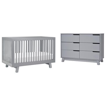 Babyletto Hudson Crib and 6 Drawer Double Dresser Set in Grey, , large