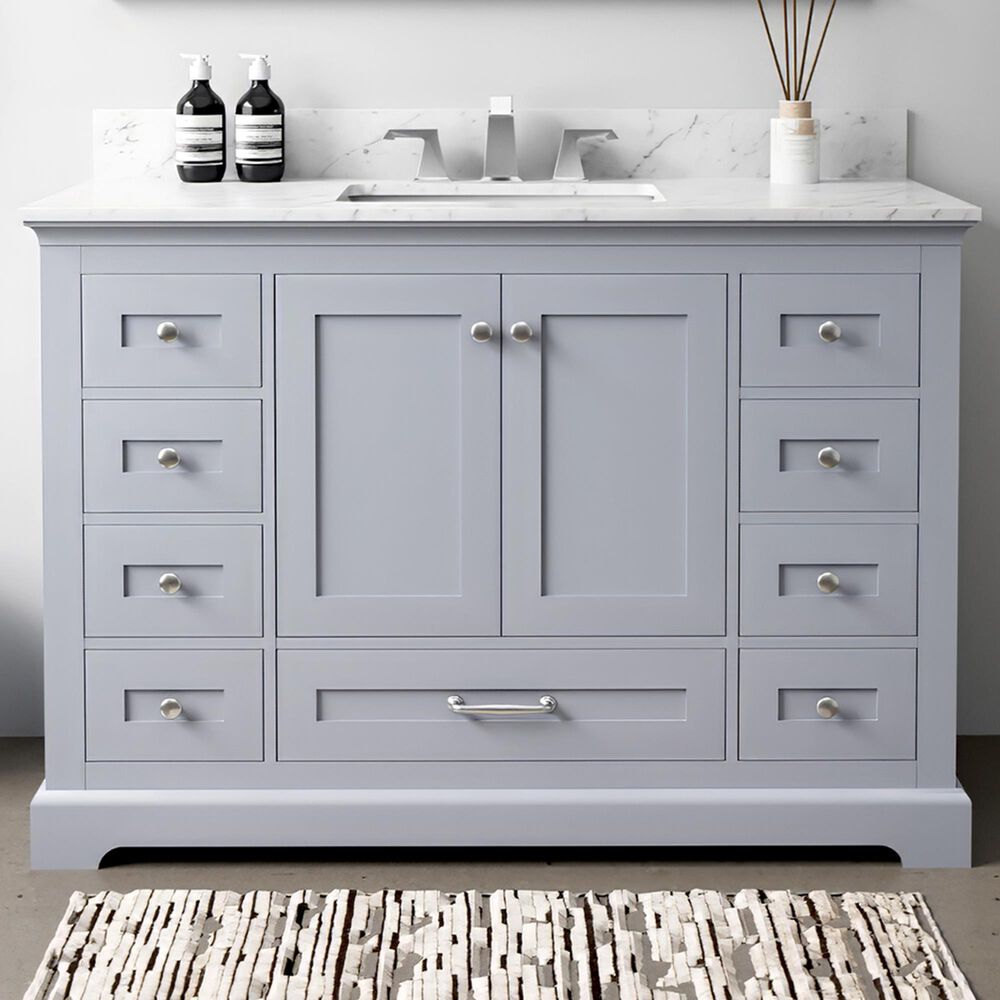 Lexora Home Dukes 48" Single Bathroom Vanity in Dark Grey with 2 cm White Carrara Marble Top and Rectangular Sink, , large