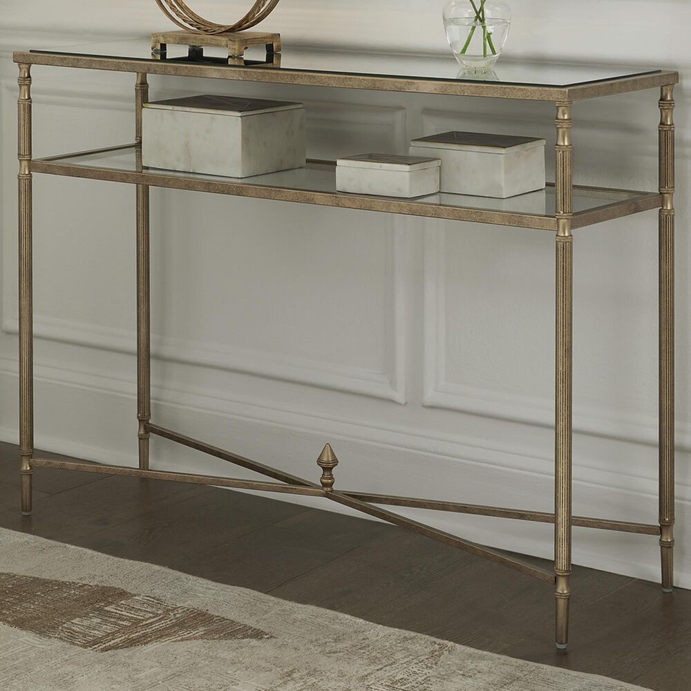 Ashley Cloverty Sofa Table in Aged Gold and Clear, , large