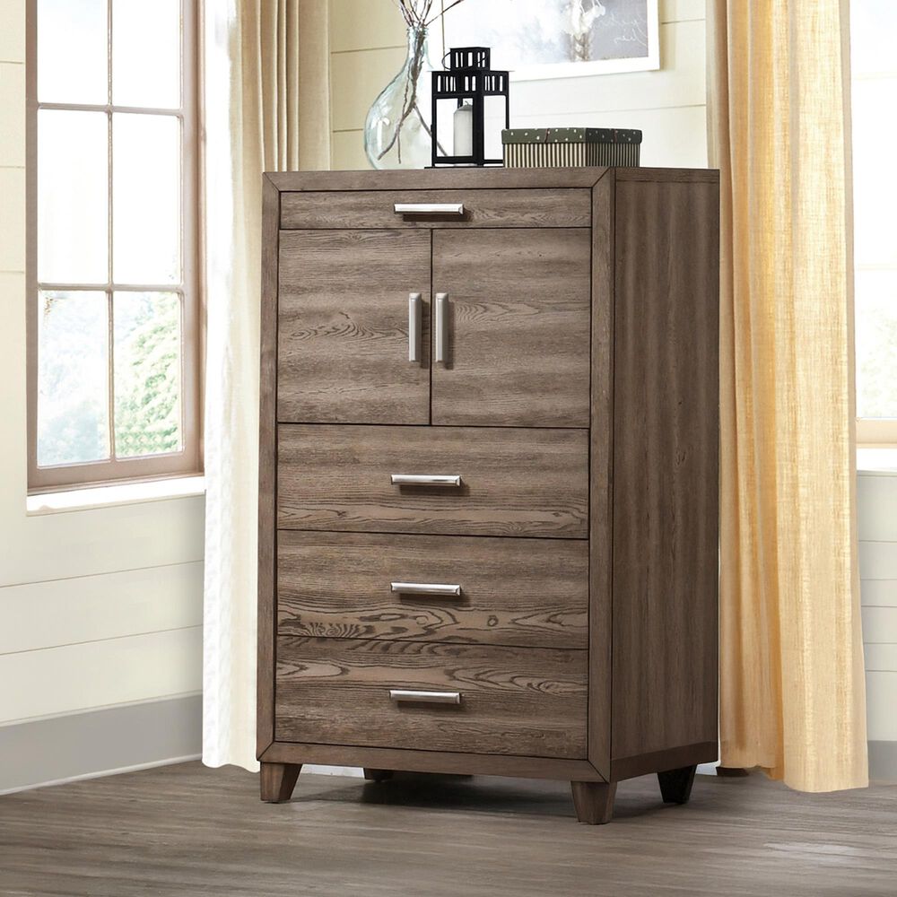 New Heritage Design Harrisburg 5-Piece King Bedroom Set in Walnut Brown with LED Lighting and USB Port, , large