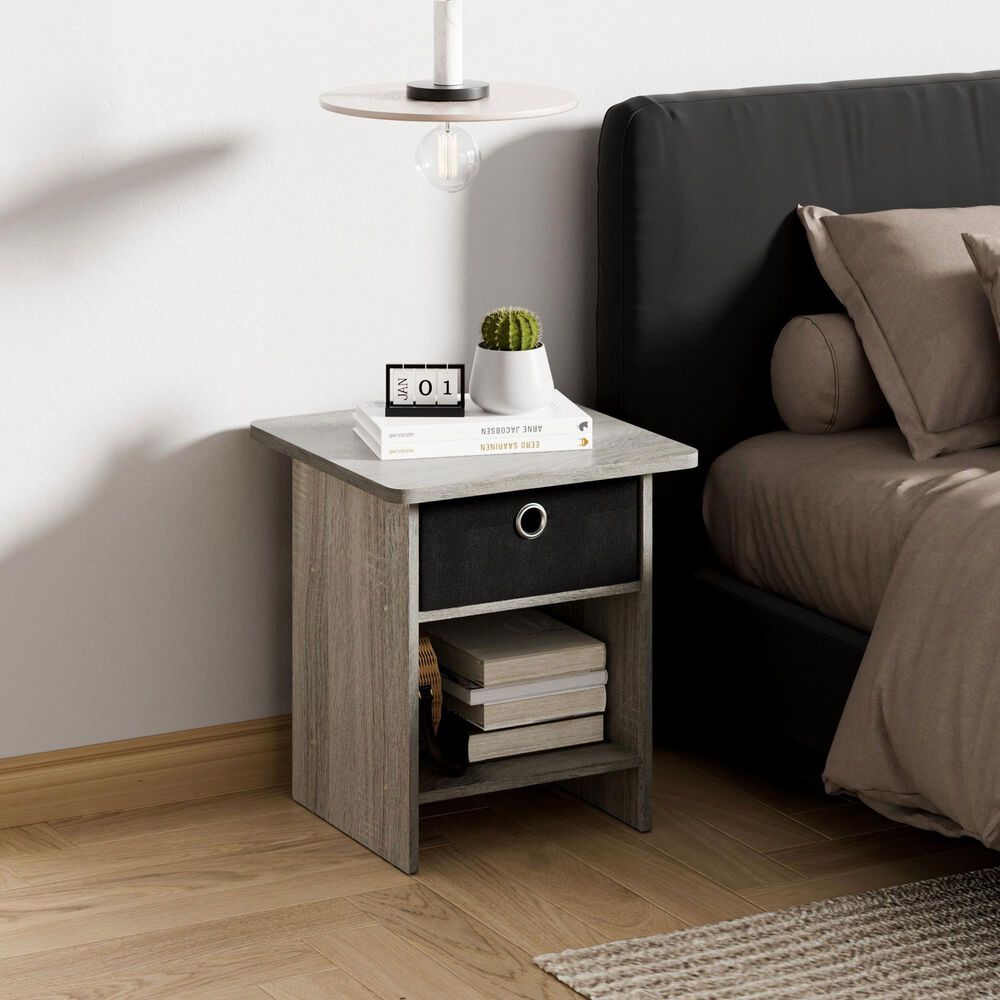 HOMLUX 1-Drawer Modern Nightstand with Open Shelf in French Oak Grey, , large
