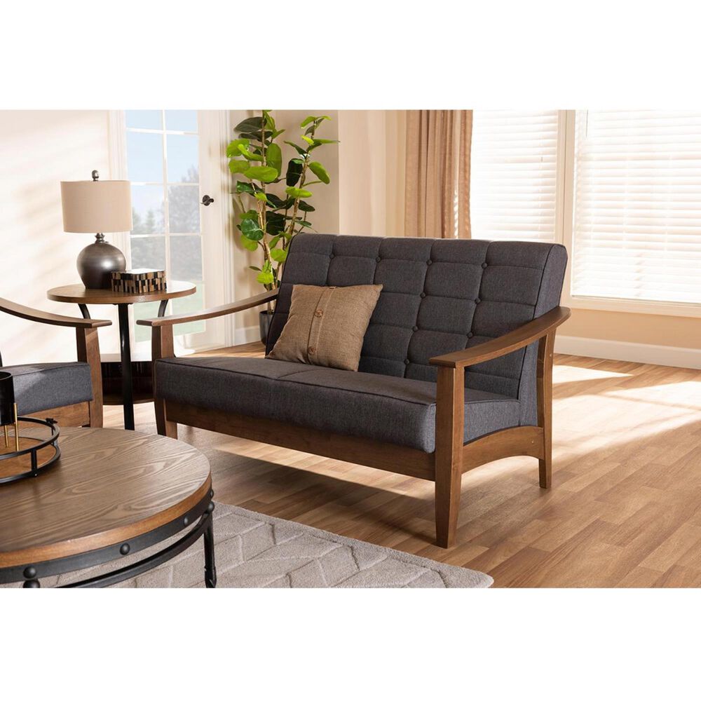 Baxton Studio Larsen Loveseat in Gray and Walnut, , large