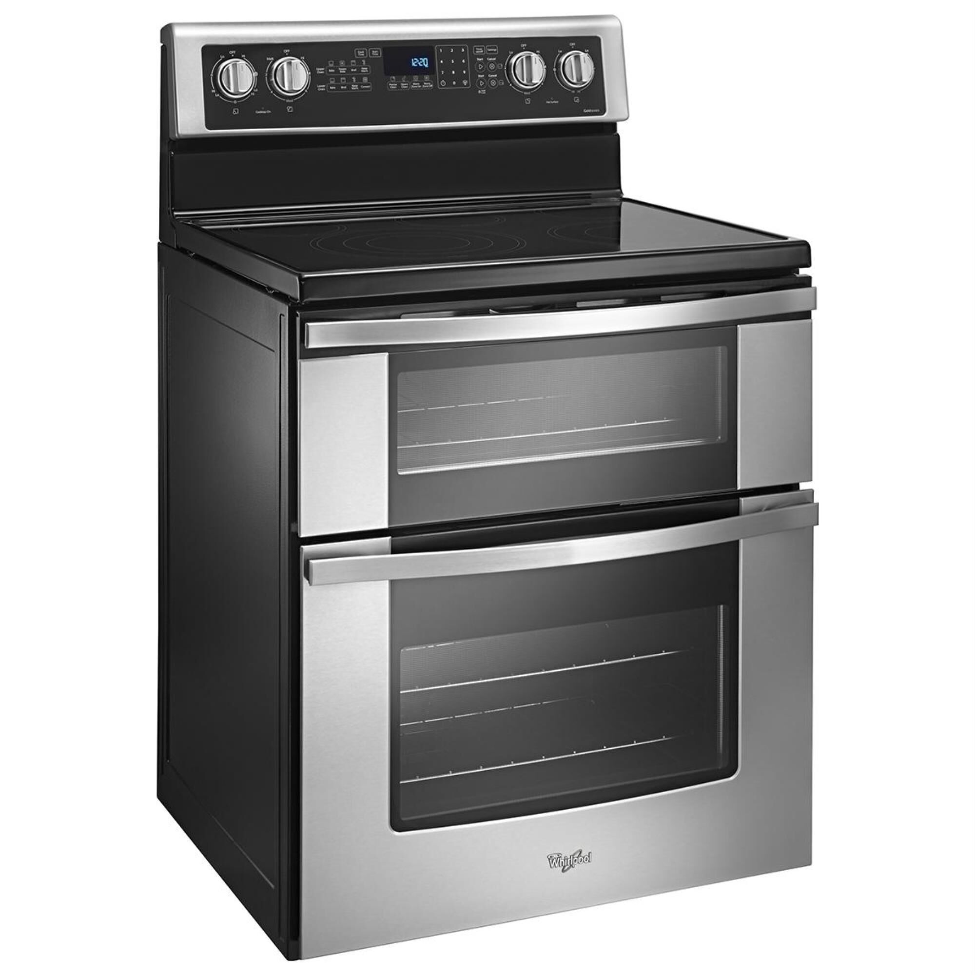 whirlpool black stainless double oven range