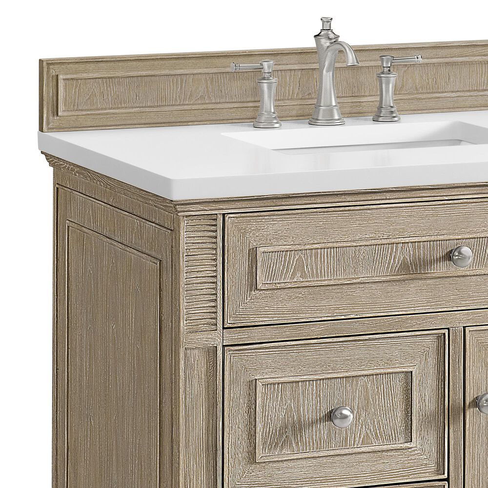 James Martin Vanities Lorelai 36&quot; Single Vanity in Whitewashed Oak with 3 cm White Zeus Quartz Top, , large