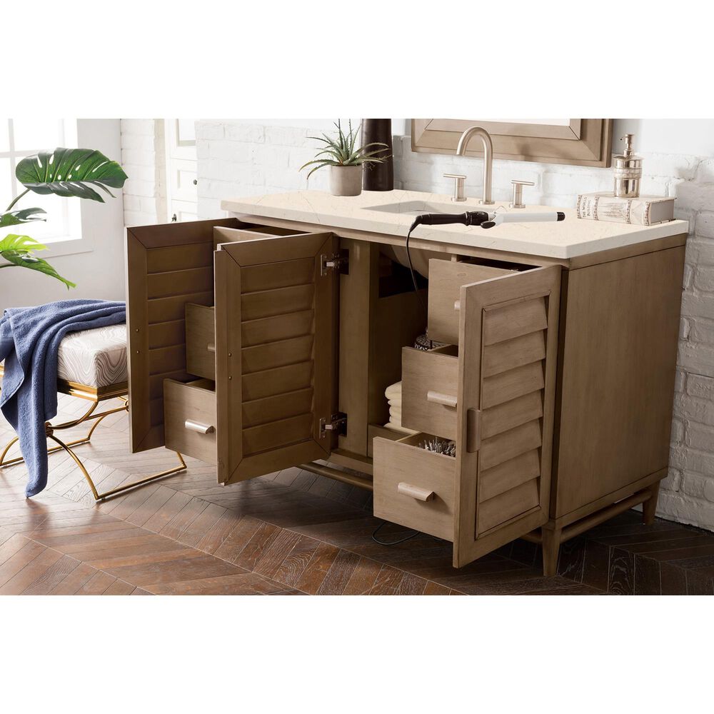 James Martin Vanities Portland 48&quot; Single Bathroom Vanity in Whitewashed Walnut with 3 cm Eternal Marfil Quartz Top and Rectangular Sink, , large