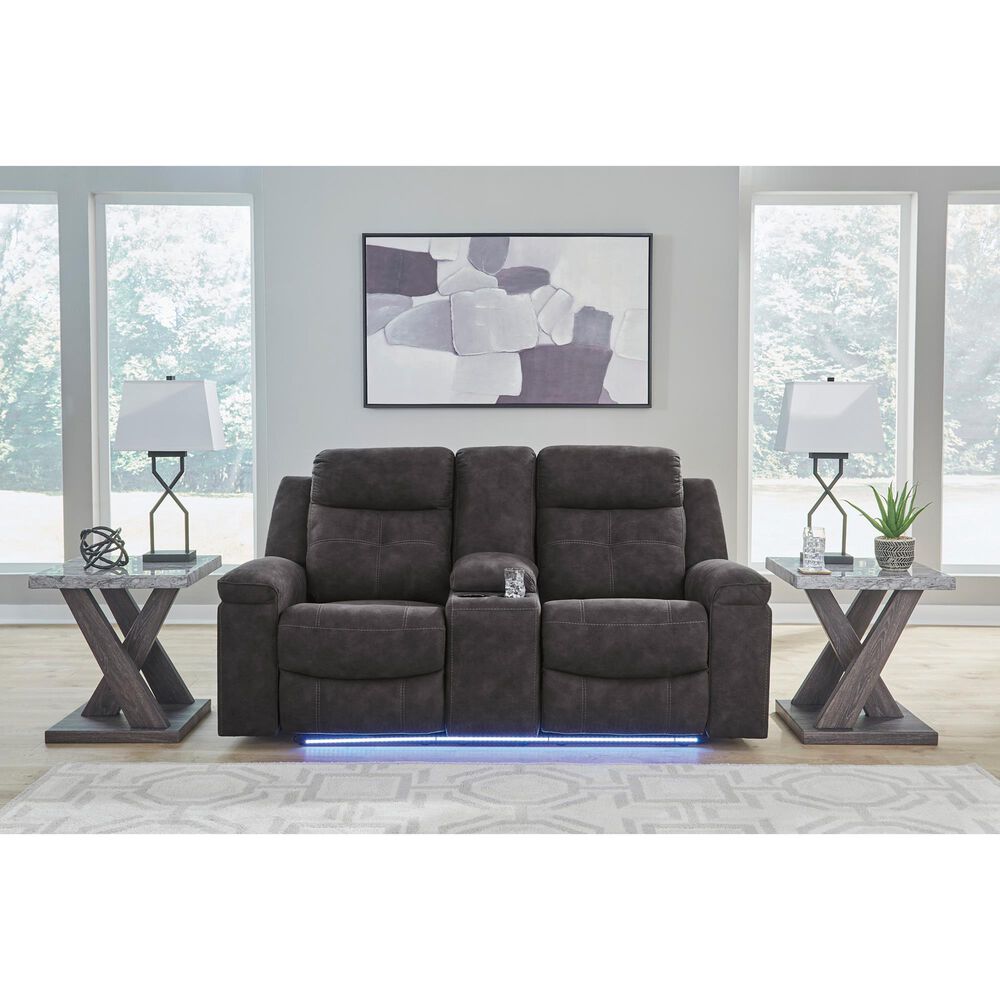 Ashley Brysonview Manual Double Reclining Loveseat with Console in Charcoal, , large