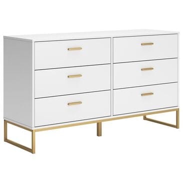 Ashley Socalle 6-Drawer Dresser in Matte White and Gold, , large
