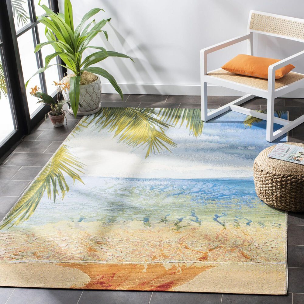 Safavieh Barbados Tropical Beach  3&#39;3&quot; x 5&#39; Gold and Blue Indoor/Outdoor Area Rug, , large