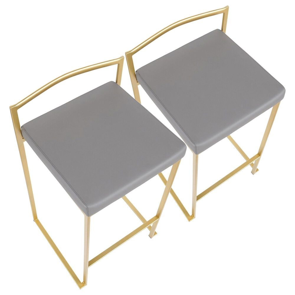 Lumisource Fuji Stackable Counter Stool with Grey Faux Leather Cushion in Gold &#40;Set of 2&#41;, , large