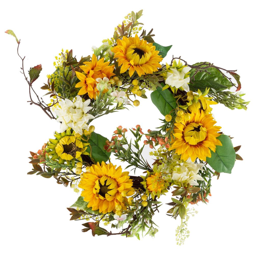 Timberlake 22&quot; Sunflower Wreath in Yellow, Green and White, , large